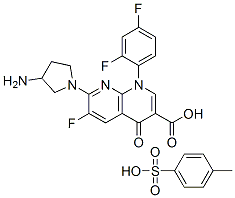 7-(3-aminopyrrolidin-1-yl)-1-(2,4-difluorophenyl)-6-fluoro-4-oxo-1,4-dihydro-1,8-naphthyridine-3-carboxylic acid 4-methylbenzenesulfonate hydrate