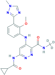 6-(cyclopropanecarboxamido)-4-((2-methoxy-3-(1-methyl-1H-1,2,4-triazol-3-yl) phenyl)amino)-N-(methyl-d3)pyridazine-3-carboxamide