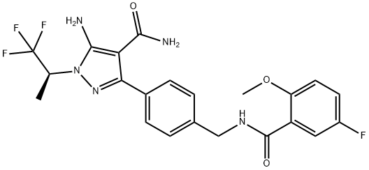 1H-PYRAZOLE-4-CARBOXAMIDE, 5-AMINO-3-[4-[[(5-FLUORO-2-METHOXYBENZOYL)AMINO]METHYL]PHENYL]-1-[(1S)-2,