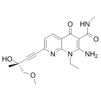 (R)-2-amino-1-ethyl-7-(3-hydroxy-4-methoxy-3-methylbut-1-ynyl)-N-methyl-4-oxo-1,4-dihydro-1,8-naphthyridine-3-carboxamide