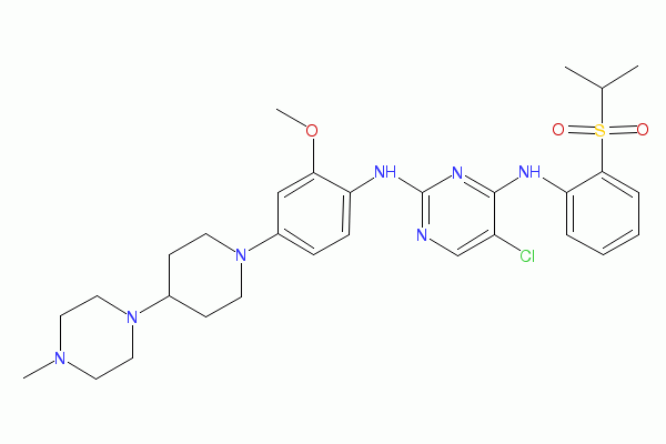 5-Chloro-N2-[2-methoxy-4-[4-(4-methyl-1-piperazinyl)-1-piperidinyl]phenyl]-N4-[2-[(1-methylethyl)sulfonyl]phenyl]-2,4-pyrimidinediamine                                  TAE684 (NVP-TAE684)