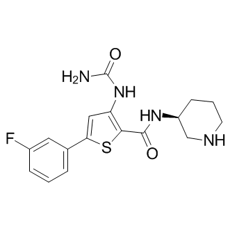 5-(3-Fluorophenyl)-3-ureidothiophene-N-[(S)-piperidin-3-yl]-2-carboxamide             AZD 7762