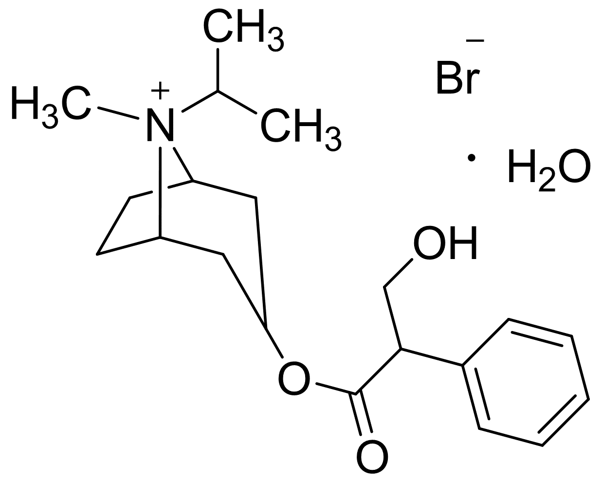 3-alpha-Hydroxy-8-isopropyl-1-alpha-H,5-alpha-H-tropanium bromide (±)-tropate