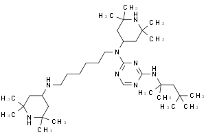 Poly-{[6-[(1,1,3,3-tetramethylbutyl)-imino]-1,3,5-triazine-2,4-diyl][4-(2,2,6,6-tetramethylpiperidyl)-imino]}