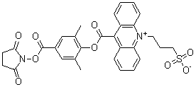 3-(9-((4-(((2,5-Dioxopyrrolidin-1-yl)oxy)carbonyl)-2,6-dimethylphenoxy)carbonyl)acridin-10-ium-10-yl)propane-1-sulfonate