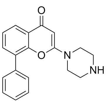 4H-1-Benzopyran-4-one, 8-phenyl-2-(1-piperazinyl)-