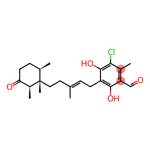 (+)-3-Chloro-4,6-dihydroxy-2-methyl-5-[(2E)-3-methyl-5-[(1S)-1,2β,6β-trimethyl-3-oxocyclohexan-1α-yl]-2-pentenyl]benzaldehyde