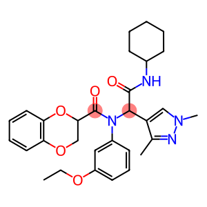 1H-Pyrazole-4-acetamide,N-cyclohexyl-alpha-[[(2,3-dihydro-1,4-benzodioxin-2-yl)carbonyl](3-ethoxyphenyl)amino]-1,3-dimethyl-(9CI)