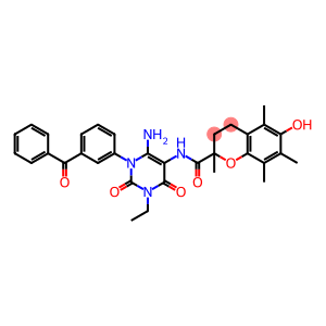 2H-1-Benzopyran-2-carboxamide,  N-[6-amino-1-(3-benzoylphenyl)-3-ethyl-1,2,3,4-tetrahydro-2,4-dioxo-5-pyrimidinyl]-3,4-dihydro-6-hydroxy-2,5,7,8-