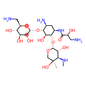 O-6-Amino-6-deoxy-alpha-D-glucopyranosyl-(1-4)-O-(3-deoxy-4-C-methyl-3-(methylamino)-beta-L-arabinopyranosyl-(1-6))-2-deoxy-N(sup 1)-((S)-isoseryl)-D-streptamine