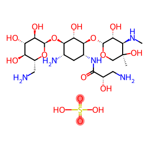 (2S)-3-amino-N-[(1R,2S,3S,4R,5S)-5-amino-4-[(2R,3R,4S,5S,6R)-6-(aminomethyl)-3,4,5-trihydroxy-oxan-2-yl]oxy-2-[(2R,3R,4R,5S)-3,5-dihydroxy-5-methyl-4-methylamino-oxan-2-yl]oxy-3-hydroxy-cyclohexyl]-2-hydroxy-propanamide sulfate