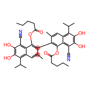 1,1'-Bis(pentanoyloxy)-6,6',7,7'-tetrahydroxy-5,5'-diisopropyl-3,3'-dimethyl-2,2'-binaphthalene-8,8'-dicarbonitrile